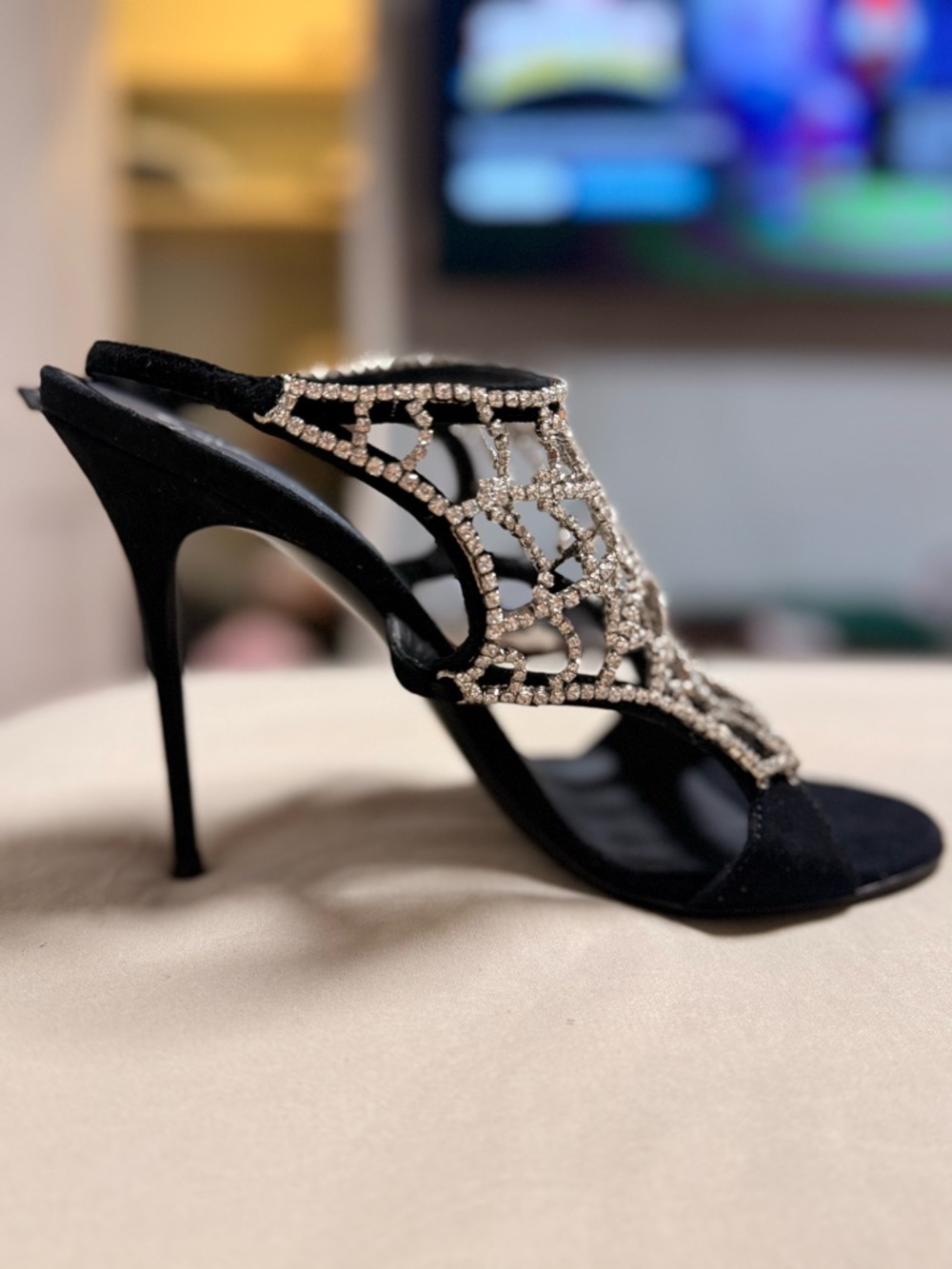 Giuseppe Zanotti Crystal Heels Black – Luxury Designer Sandals Size 8.5 - Picture 11 of 11